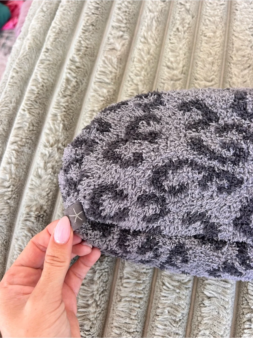 Barefoot Dreams Cozychic Fuzzy Cosmetic/Travel Case Gray/Black